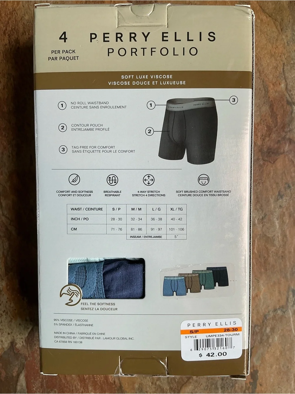 Perry Ellis 4-Pack Boxer Briefs - Light Blue, Tan, Sage, Navy
